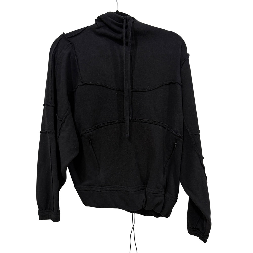 Alo Yoga Black Deconstructed Raw Seam‎ Hoodie Sweatshirt Small W1354R